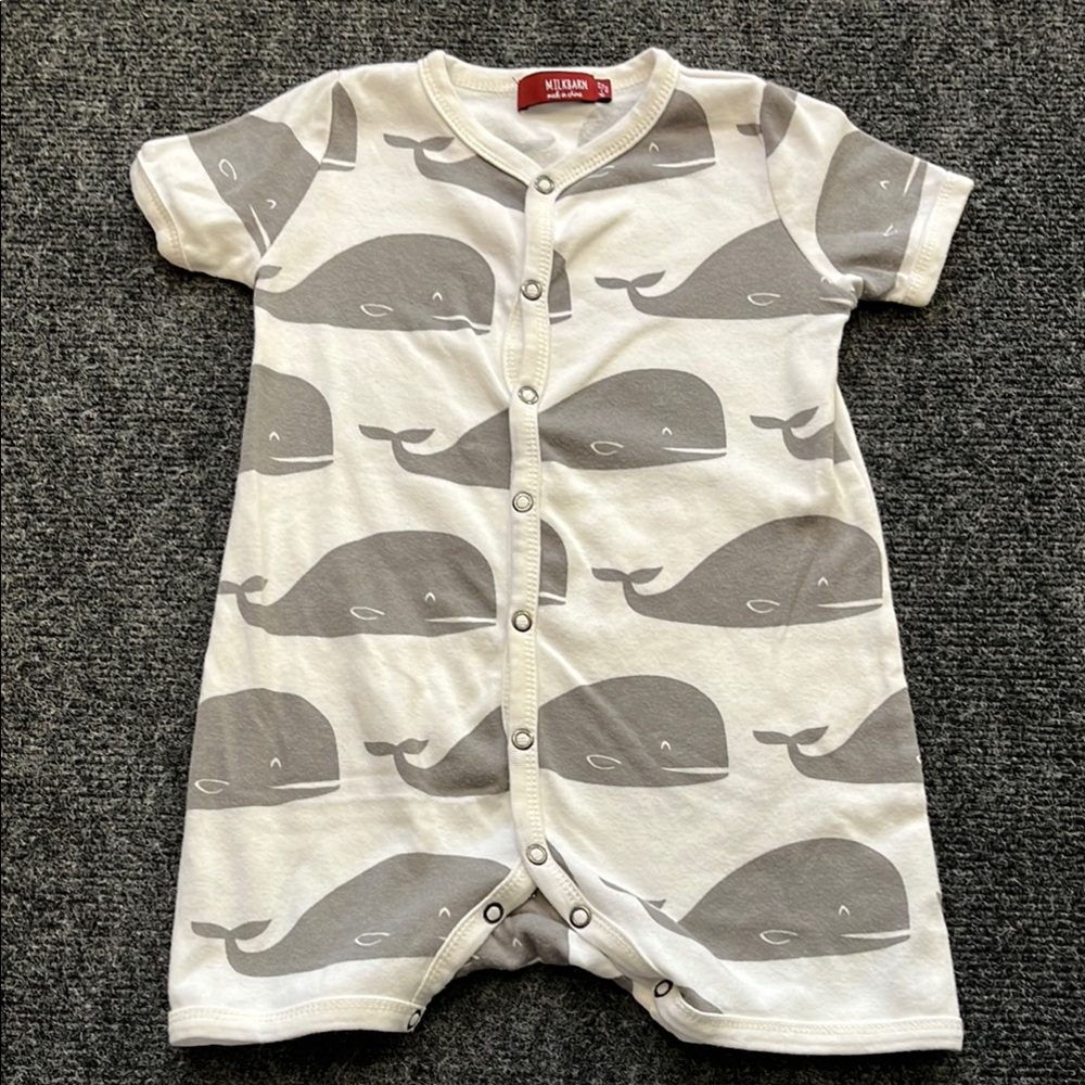Milk Barn Cute Whale Print Baby Romper 6-12m